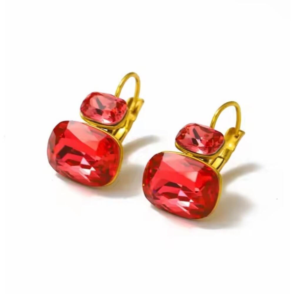 Anthropologie 18k gold plated crystal drop earrings Red holiday christmas
